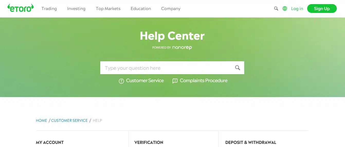 eToro help center