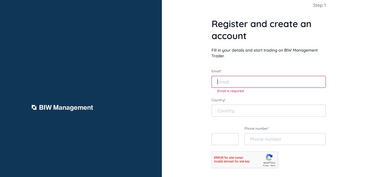 BIW Management SignUp Page