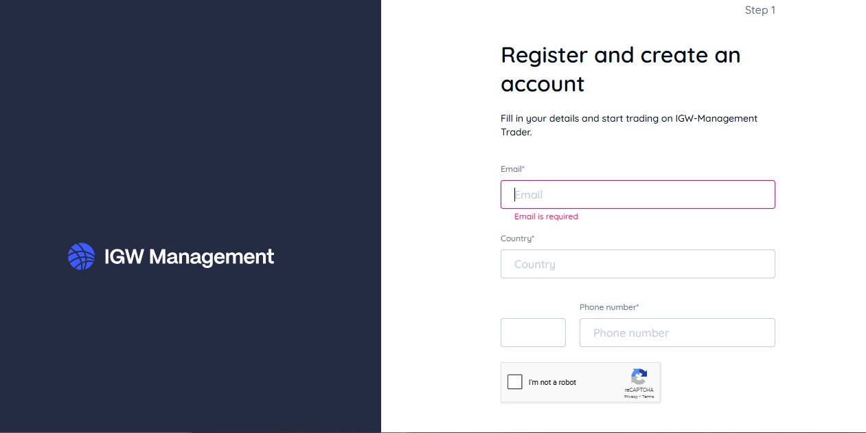 IGW Management Registration Page