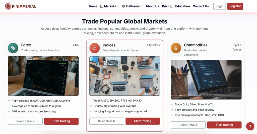 finimperial home page screenshot